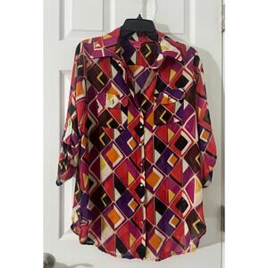 Sunny Leigh Women's Sheer Blouse Top 3/4 Sleeve Multi-Color Sz S Small